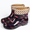 Women's Fashion Non-Slip Short Rain Boots, Waterproof Outdoor Rubber Shoes with Warm Cotton Lining.