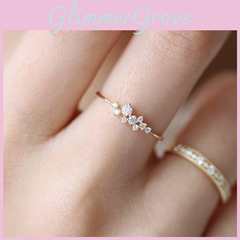 Elegant 18k Gold Plated Diamond Ring For Women With Floral Design And Adjustable Sizes