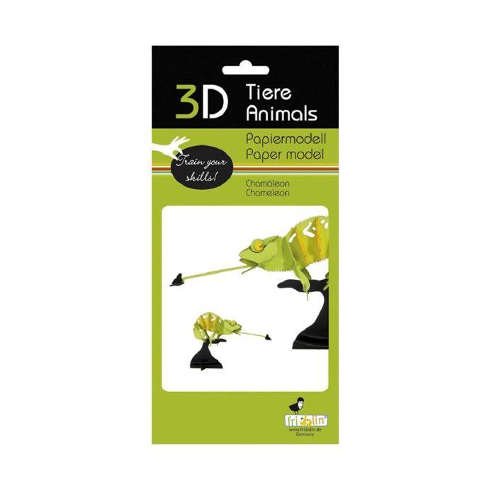Maquette 3D en papier - FRIDOLIN - Caméléon vert - 14 x 9,5 x 4,5 cm - Activité créative - À partir de 8 ans