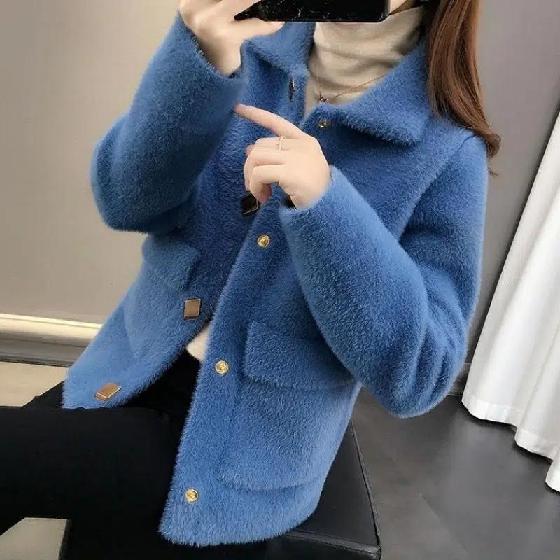 Imitation Mink Coat Women's Knitting Cardigan Casual  Loose Sweater Jacket Korean Warm Clothing In Autumn and Winter Outwear Top