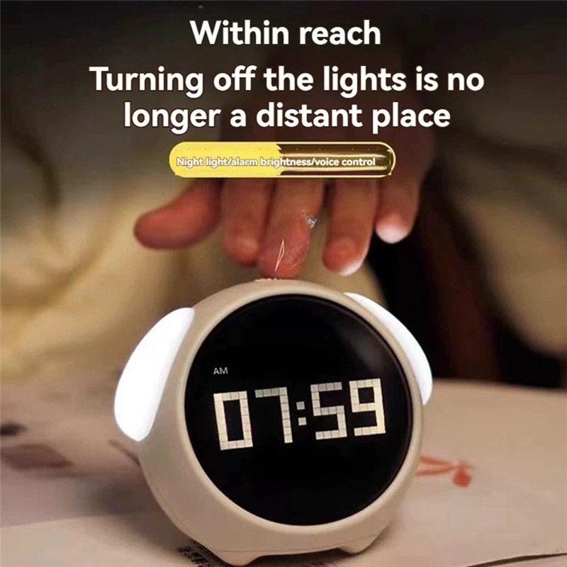 Good-Voice Controlled Multifunctional Alarm Clock A For Child Room With Cute Expression, LED Night Light