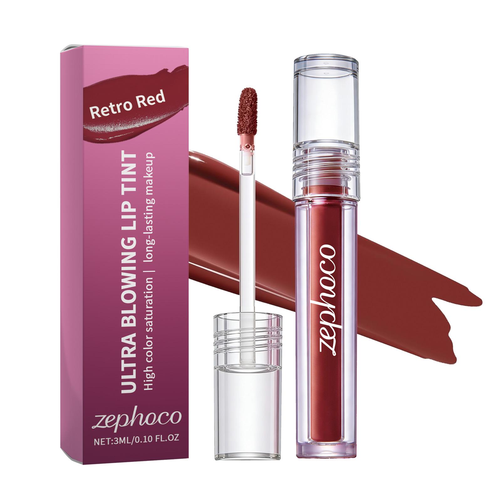 Zephoco Retro Red Lip Glaze: Smooth, Moisturizing, and Easy-to-Apply Shine Lipstick.