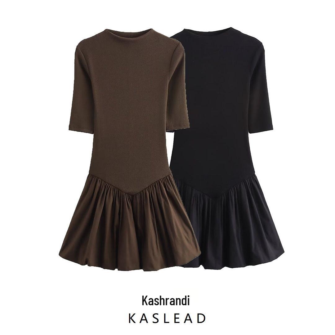 

Autumn 2024 Women s European & American Style Poplin Short Sleeve Stand Collar Dress L коричневий