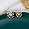 925 Silver Needle Flash Diamond Snowflake Pearl Stud Earrings, Korean Exquisite Internet Celebrity French Light Luxury Elegant Charming 