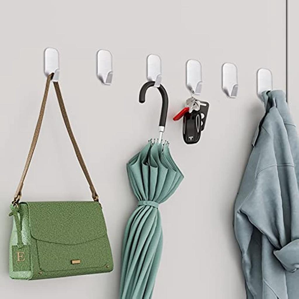 Wall Hooks Stickers, 10 Pieces Stickers Stickers, Self Adhesive Stainless Steel Wall Hooks for Kitchen, Bedroom, Office and Bathroom