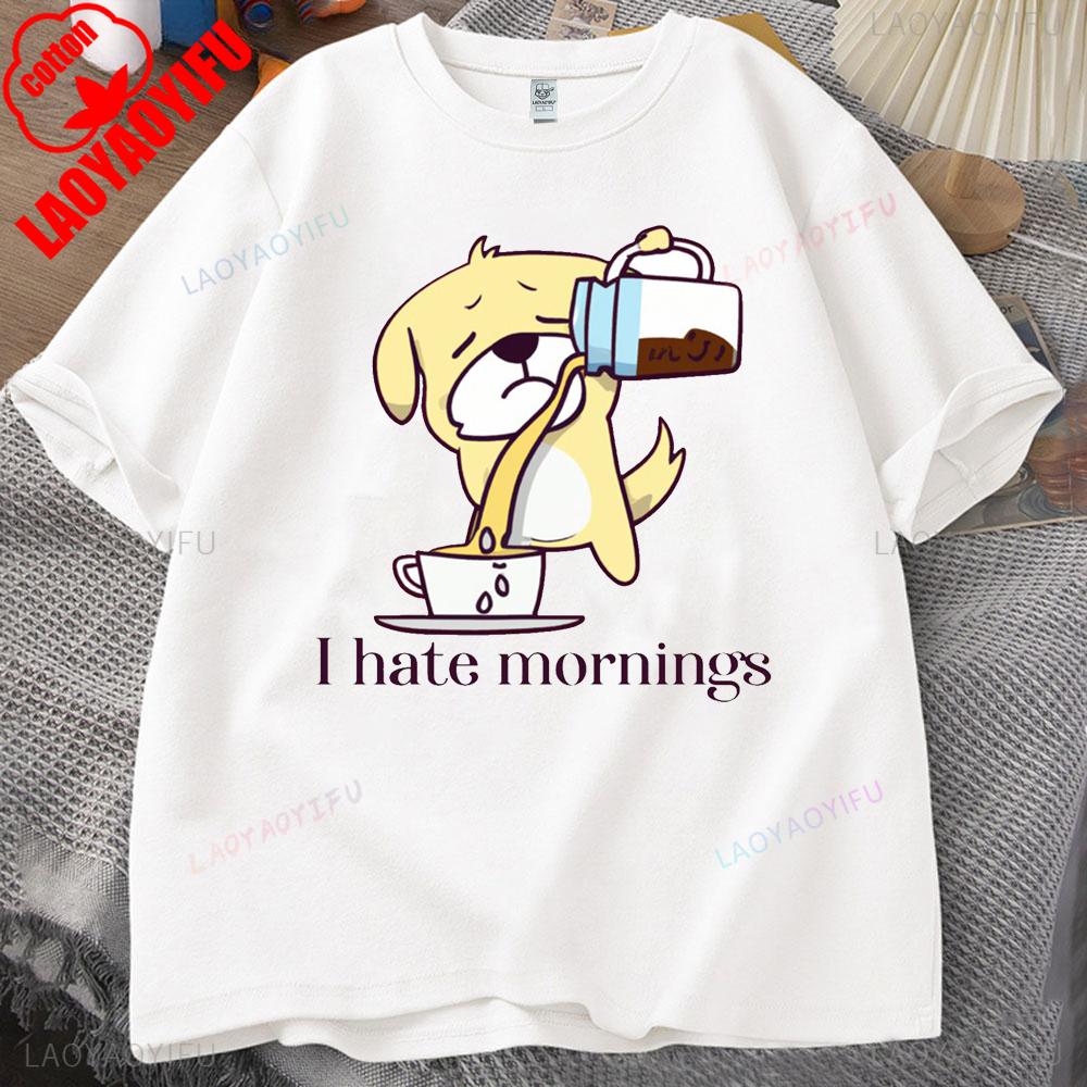 ZX Tee Vintage I Hate Mornings Premium T-Shirt Retro Cartoon T-Shirt Vintage 90s Tee Comfortable Personality for Outdoor Enthusiasts