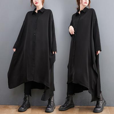 Herbst Kleid Frauen Kleidung Hemd Kleid Oversize Baumwolle Elegante Dame Casual Lose Langarm Vintage Strickjacke Schwarz