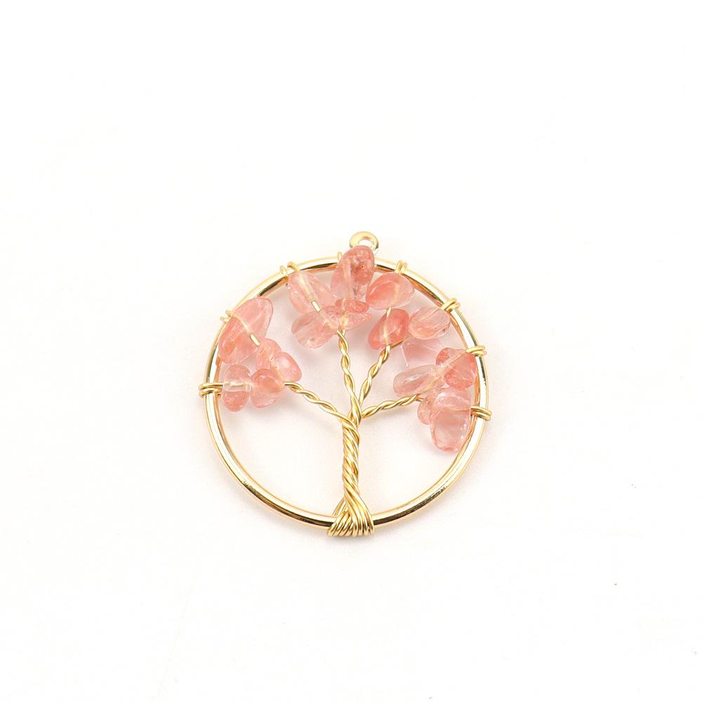 Gold 3Cm Tree Of Life Pendant Natural Crystal Gravel Fortune Tree Necklace Diy Accessories N114