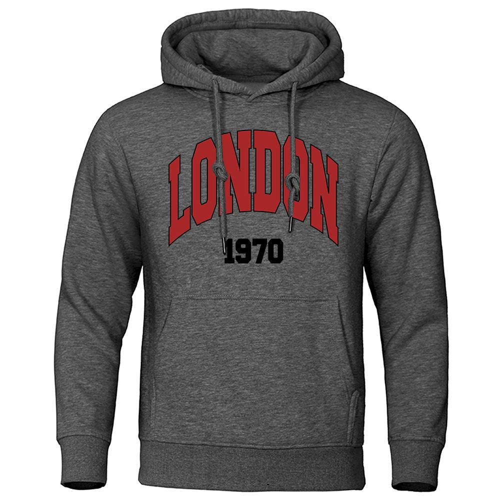 London, Uk 1970 Street Letter Hoodies Mens Hip Hop Street Hoody Crewneck Casual Clothes Oversized Fleece Men Sweatshirt