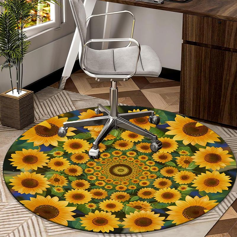 Sunflower Kaleidoscope Pattern round carpet Chair cushion Round Entryway Rug, Soft Round Rugs for Living Room, Bedroom, Circle Carpet decor gifts