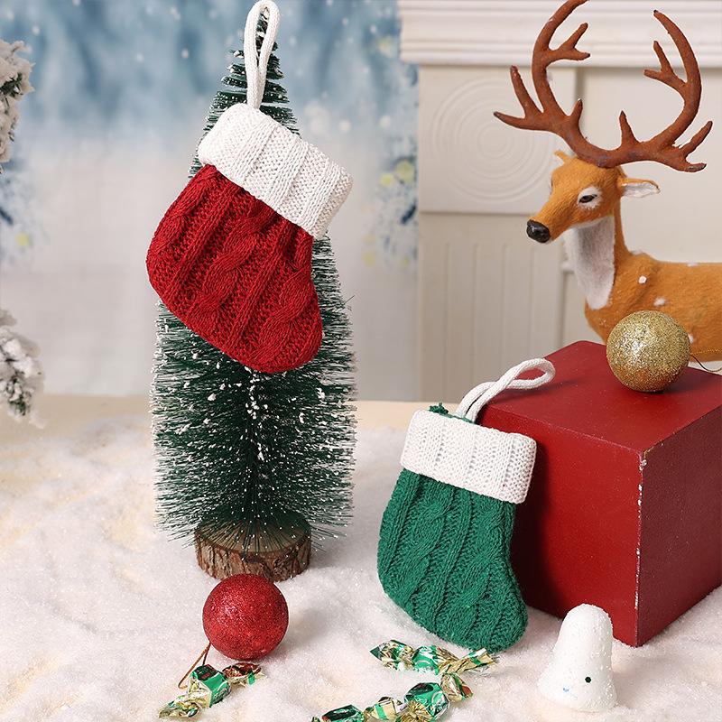 Green Red Knitted Christmas Socks Decorations Home Decor Shopping Mall Window Display Pendants Christmas Gift Hanging Wall-Mount