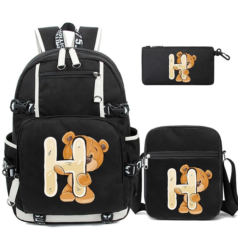 3Pcs/set Cute Little Bear 26 English Letters Bookbag Back To School Backpack Child Gift with Pencil Case Shoulder Bag Backpack