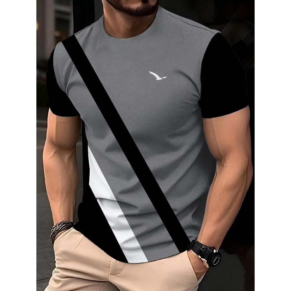 Men's Fashion Trend Round Neck T-shirt, Versatile Short Sleeved Shirt