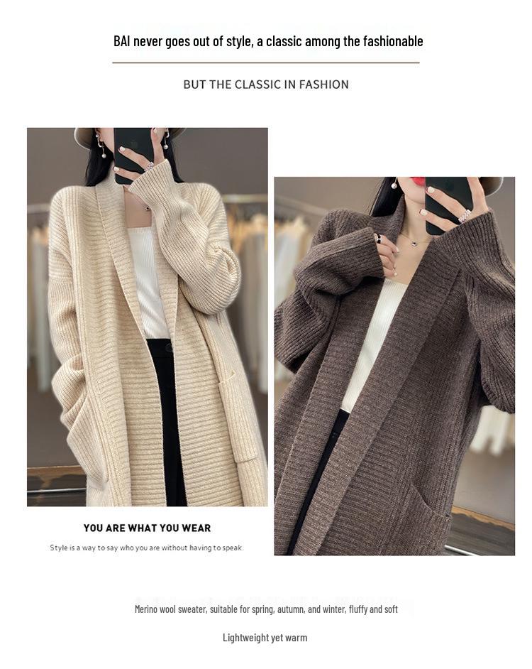 2025 Autumn/Winter Women's Solid Color Mid-Length Cardigan Sweater - Loose Knitwear, Fashionable Lazy Style