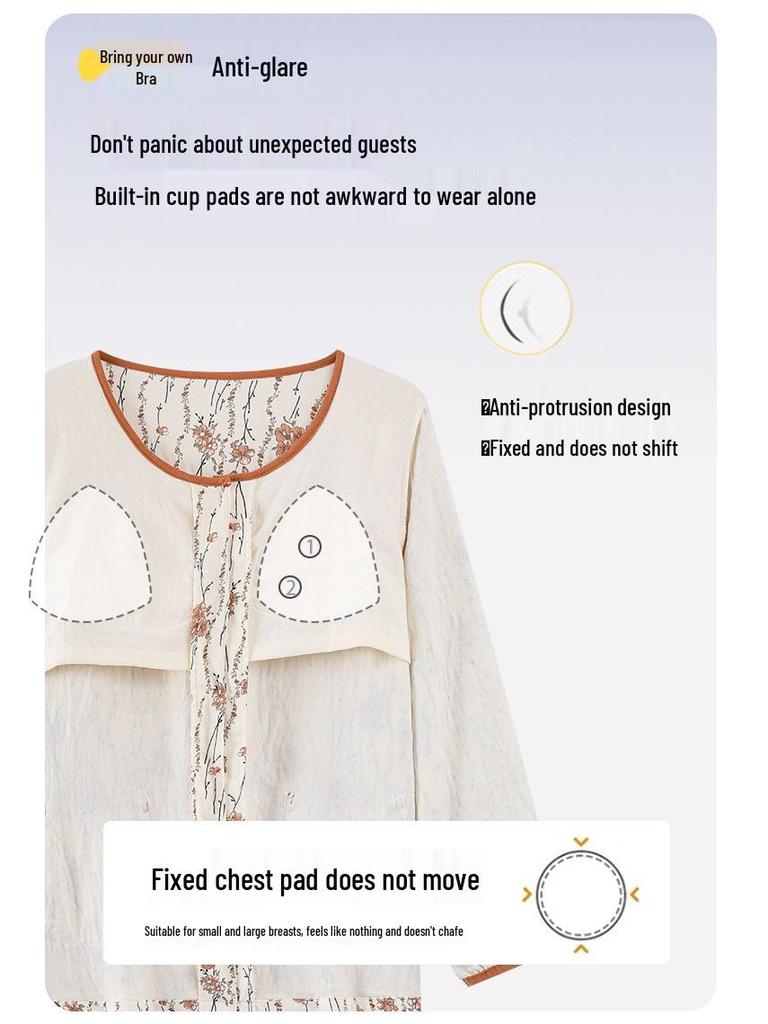 2025 Women's Cloud Cotton Cardigan Set with Chest Pads - Spring & Autumn Pure Cotton Long Sleeve Homewear