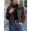 Women's Fashion Casual Leopard Print Autumn Winter Long Sleeve POLO Neck Jackets & Coats
