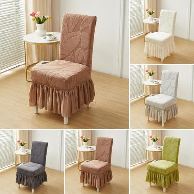 Jacquard Dining Chair Cover Elastic Chair Slipcover with Long Ruffled Skirt Stretchy Chair Cover for Dining Room Wedding Banquet Decor