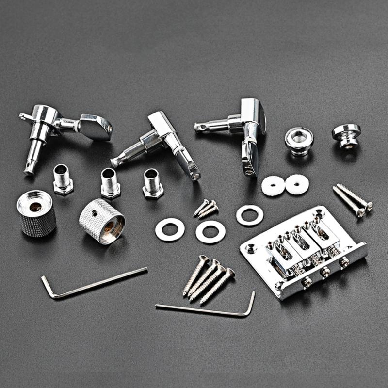 Practical 3 Strings Guitar Bridge Set Guitar Saddle Bridge with Screw Control Knob Wrench Guitar Replacement Accessories