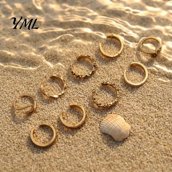 Beach Foot Jewelry 9Pcs/Set Vintage Toe Ring for Women, Adjustable Open Band Dainty Ring, Golden Silver Plated Summer Vacation Style