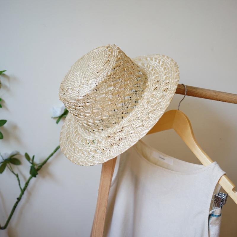 Japanese Versatile French Retro Sisal Grass Hollow Woven Flat Top Top Hat Women'S Summer Vacation Beach Straw Hat Sun Protection