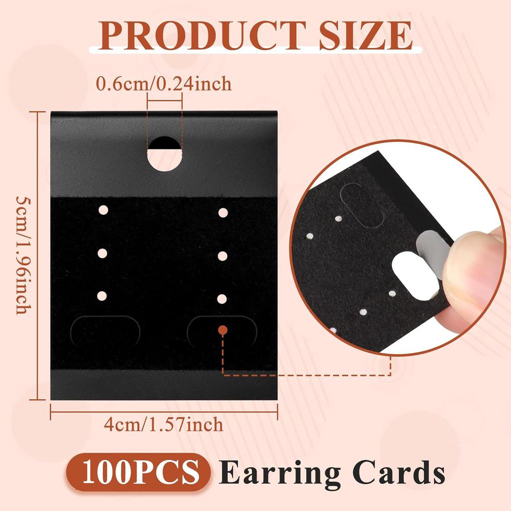 100 Pieces Black Velvet Plastic Display Card Earrings Card Holder for Earrings, Studs Jewelry Accessory Display