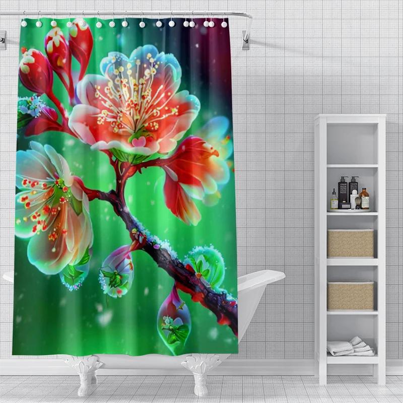 Plum Blossom Flowers Home Shower Curtains For Bathroom Waterproof Fabric Modern Nordic Style Bathroom Curtains