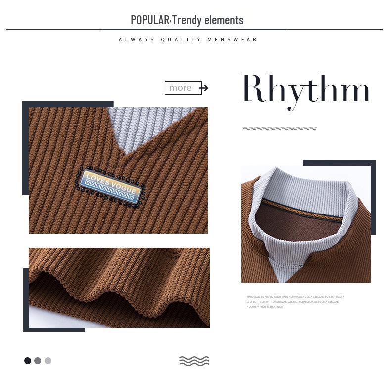 Men's Autumn/Winter Thickened Long-Sleeve Top, Half-High Collar, Plus Velvet Warm Knit Base Layer.