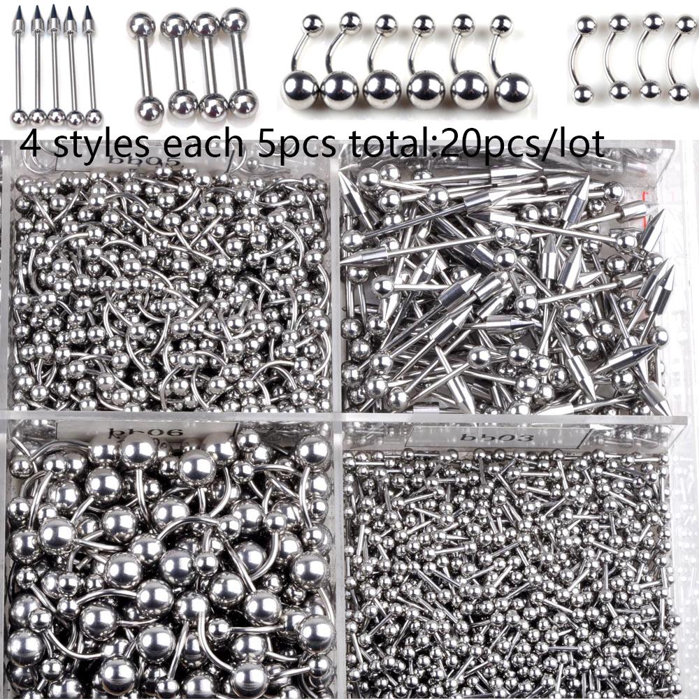 

20/45 Pcs/Lot Stainless Steel Tongue Ear Rings Bars Barbell For Woman Man Unisex Body Piercing Jewelry