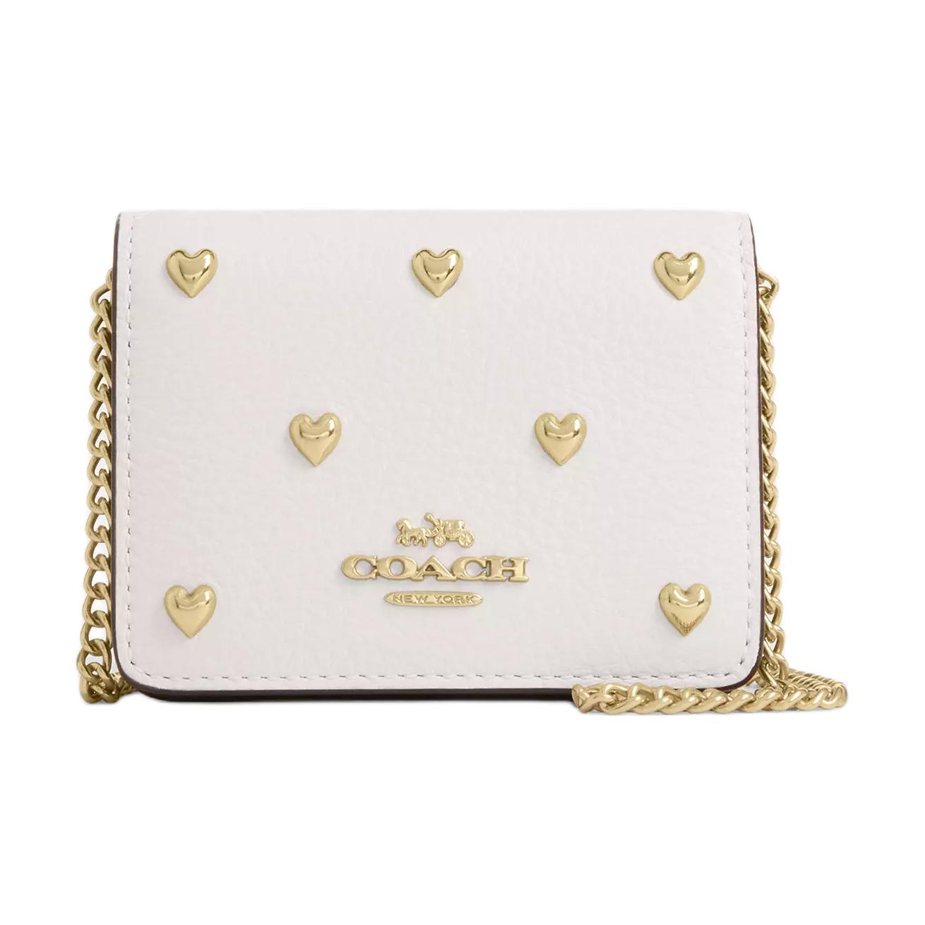 Coach Heart-Shaped Studded Detachable Chain Shoulder Strap Wallet Mini Women wallet Chalk-White CDE97-IMCHK Chalk White
