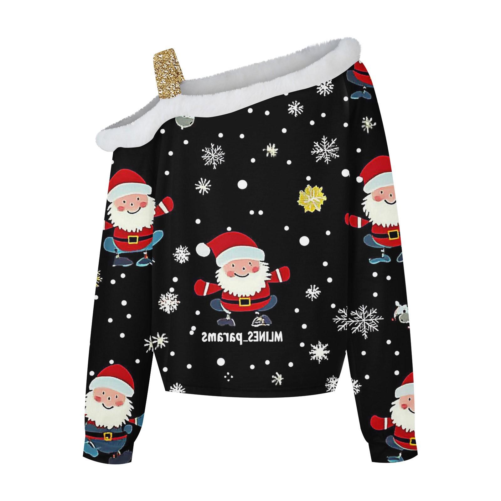 Женский повседневный модный топ с длинными рукавами и открытыми плечами с рождественским — фото 5