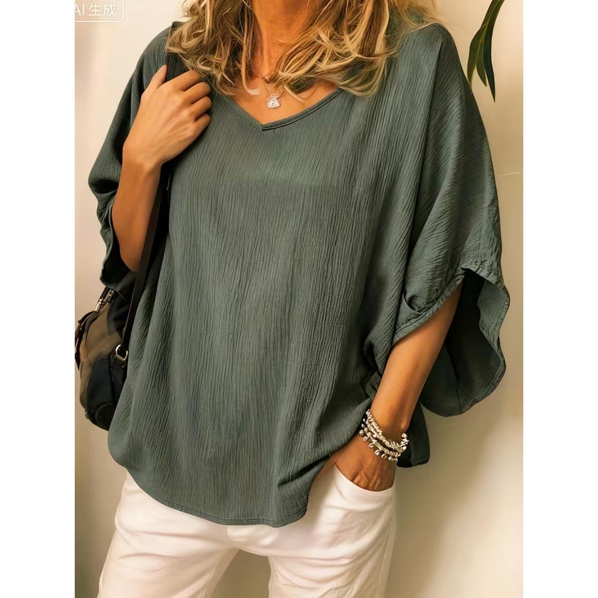 

New Arrival Women s Summer Spring Top Fashion Loose Casual Woven V-neck Shirt Blouse S
