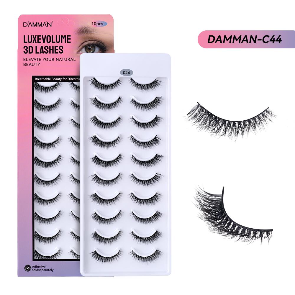 

10 Pairs 3D Faux Mink False Eyelashes C44 Natural Wispy Soft Reusable Lash Extension Makeup Lashes C44