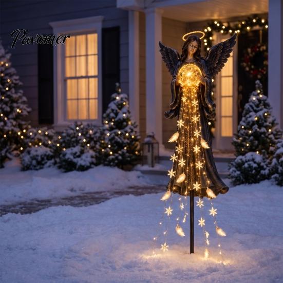 Solar Powered Flower Bed Lights Angel Remembrance Garden Light, LED Blessing Statue with Warm Cascading Outdoor Waterproof Decorative Stakes Memorial