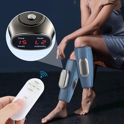 Macchina massaggiatrice per polpacci con telecomando senza fili, impacco caldo, pressione dell'aria, massaggiatore per piedi e gambe, sollievo dal dolore alla circolazione sanguigna