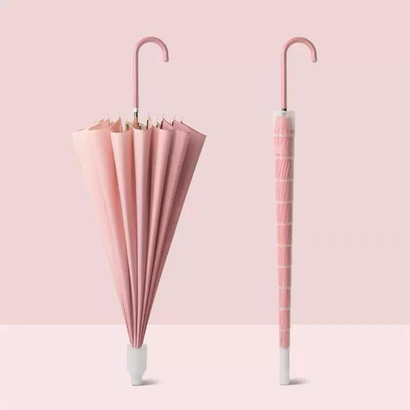 Modern Minimalist Curved Hook Handle 16-Rib Long Handle Fresh Style Umbrella, High Aesthetic Large Sun Protection Wind-Resistant Automatic Umbrella
