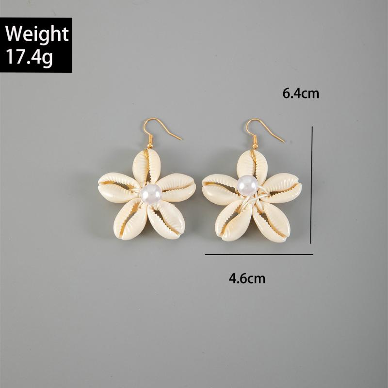 Vintage Shell Beach Dangle Earrings for Women Bohemia Handmade Weaving Flower Earrings Fashion Wedding Jewelry Gifts