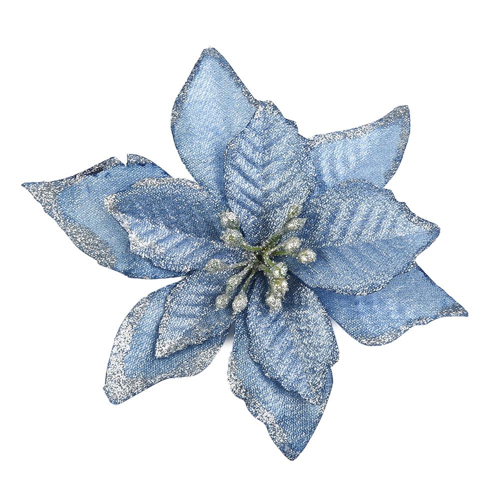 5/24PCS Glitter Artificial Poinsettia Christmas Tree Ornament Home Decor Flower