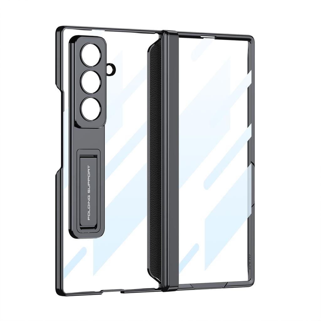 GKK Clear Electroplated Plating Hard PC Protective Folding Phone Case with Bracket Stand Holder Case for Samsung Galaxy Z Fold 7