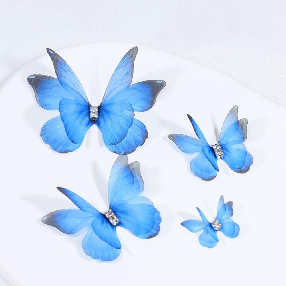 50Pcs Double Layer Butterfly Appliques 3D Translucent Chiffon Butterfly Dreamy DIY Handmade Butterfly Patch