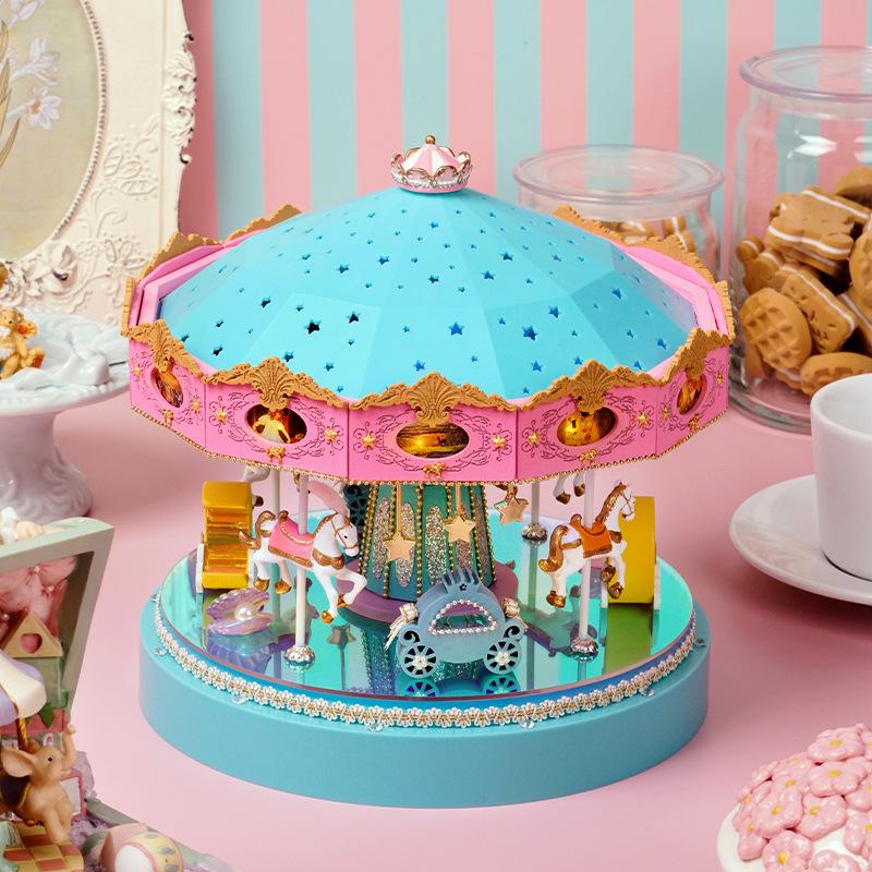 Zhi Qu Wu DIY  Dreamy Carousel  Blue Series Handmade Music Box Gift DIY Kit