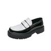 Cheap British Style Men's Black and White Leather Shoes Heightened Platform Young Lazy Foot Cover Business Casual Dress Loafers