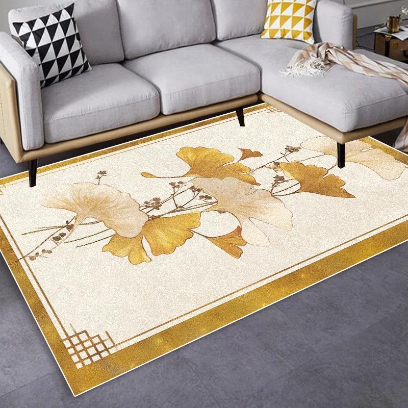 Nordic Golden Floral Area Rug Non-Slip  Carpet for Living Room Sofa Bedroom Floor Mat Home Decor
