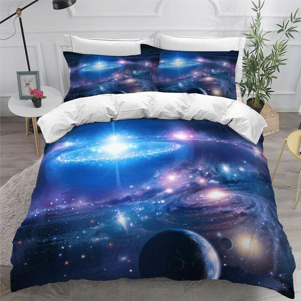 3D Fantasy Starry Sky Series Bedding Set Cosmic Planet Quilt Cover Pillow Case 2 or 3 Pieces AU240 * 270 Extra Large Size Home Decoration