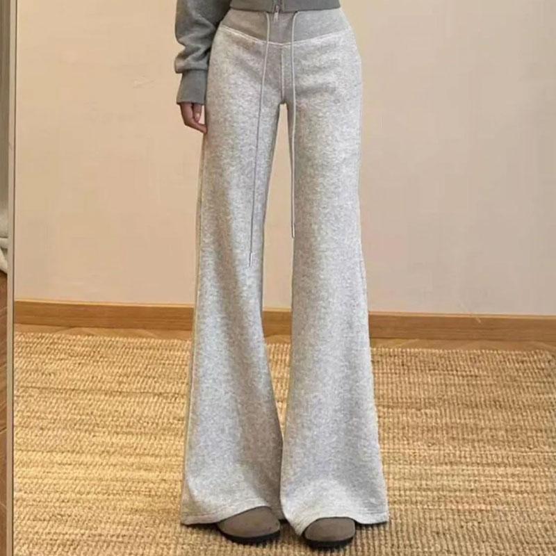 Abbigliamento da Donna Pantaloni Sportivi Bootcut Casual Vita Alta Primavera Autunno Nuovi Slim Alla Moda Coulisse Morbidi Pantaloni Monocolore