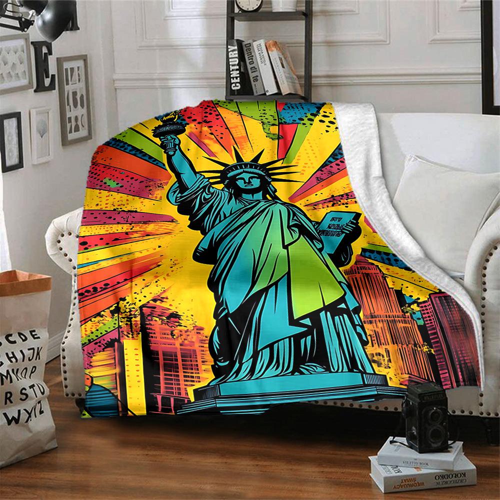 1pc Statue of Liberty Blanket Lightweight Flannel Blanket Throw Blanket For Sofa, Bed, Travel, Camping, Livingroom, Office, Couch
