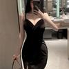 Sweet Spice Girls Golden Velvet Low Chest Suspender Dress Women's Summer Sexy Halter Split Hip Wrap Short Skirt