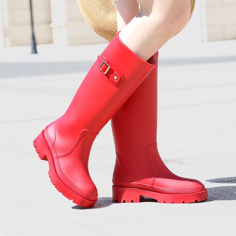 

Women s Waterproof High-Top Buckled Rain Boots - Non-Slip, Solid Color for Autumn/Winter Outdoors Size 39 червоний