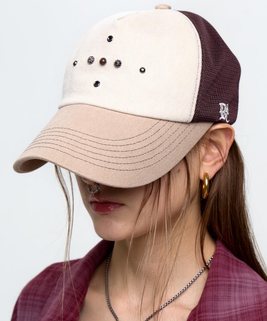 Aleseueseussi Western Rivet Mesh Cap - Brown/Beige