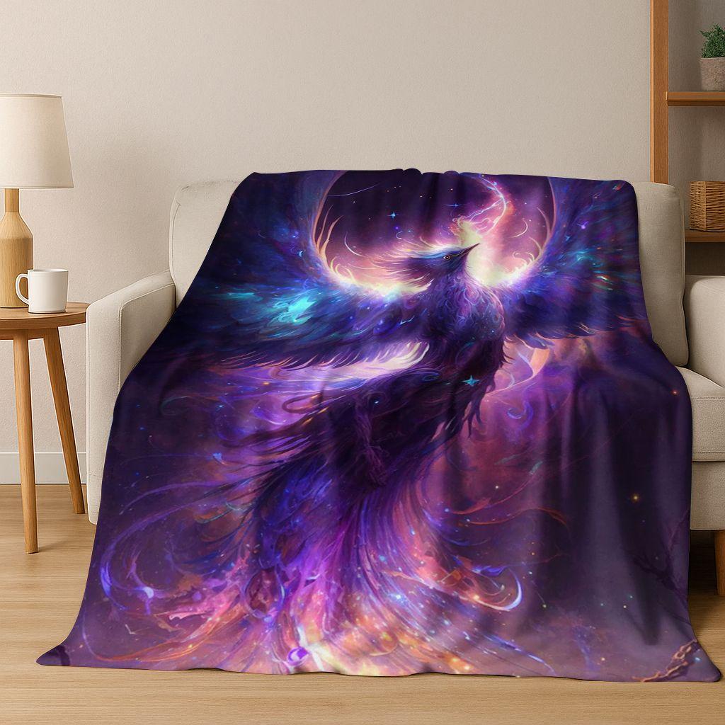 

Colorful Rebirth Fire Phoenix Divine Bird Flannel Blanket,Warm and Cozy Soft Throw Blanket for Home Bedroom Bed Sofa Cover Kid 75x90cm