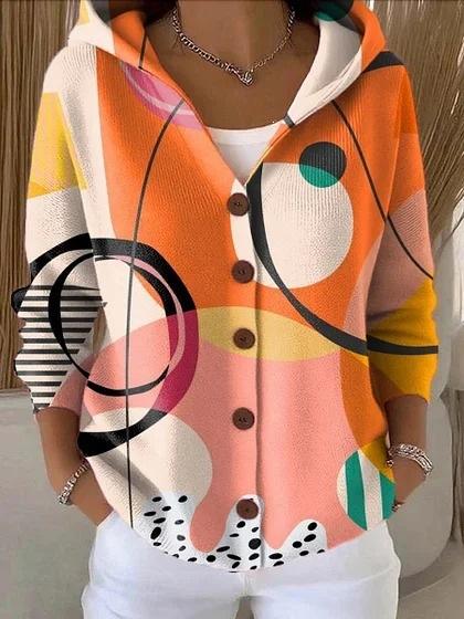 New V-neck button long-sleeved hooded sweater autumn and winter Christmas fashion personalized coat women